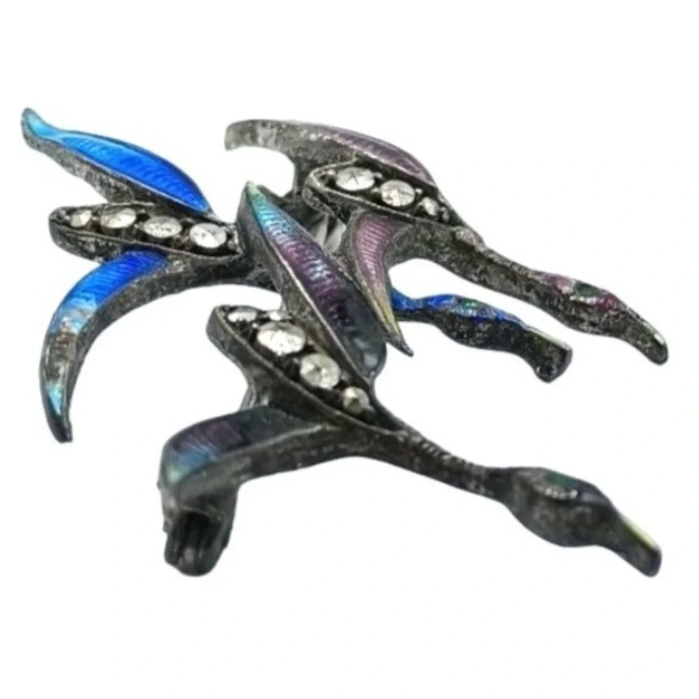 Vintage 835 Silver Bird Brooch Marcasites Enamel Ducks Flying Figural Pin Jewelr